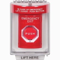 SS2049EX-EN STI Red Indoor/Outdoor Flush w/ Horn Turn-to-Reset (Illuminated) Stopper Station with EMERGENCY EXIT Label English