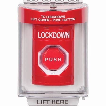 SS2049LD-EN STI Red Indoor/Outdoor Flush w/ Horn Turn-to-Reset (Illuminated) Stopper Station with LOCKDOWN Label English