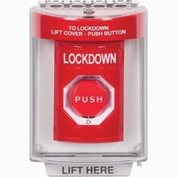SS2049LD-EN STI Red Indoor/Outdoor Flush w/ Horn Turn-to-Reset (Illuminated) Stopper Station with LOCKDOWN Label English