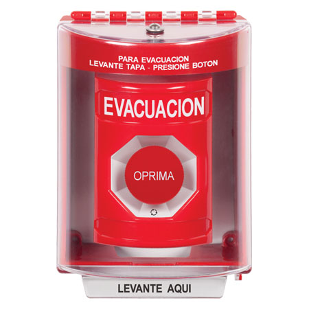 SS2071EV-ES STI Red Indoor/Outdoor Surface Turn-to-Reset Stopper Station with EVACUATION Label Spanish
