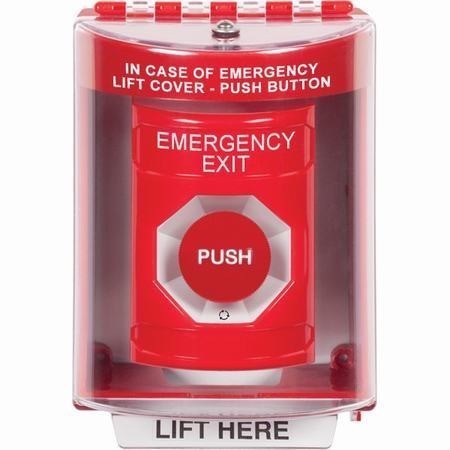 SS2071EX-EN STI Red Indoor/Outdoor Surface Turn-to-Reset Stopper Station with EMERGENCY EXIT Label English