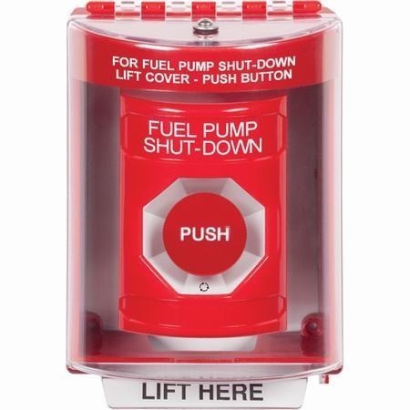 SS2071PS-EN STI Red Indoor/Outdoor Surface Turn-to-Reset Stopper Station with FUEL PUMP SHUT DOWN Label English