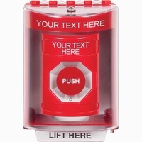 SS2071ZA-EN STI Red Indoor/Outdoor Surface Turn-to-Reset Stopper Station with Non-Returnable Custom Text Label English