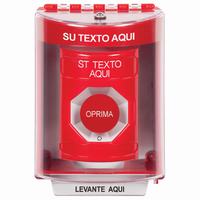 SS2071ZA-ES STI Red Indoor/Outdoor Surface Turn-to-Reset Stopper Station with Non-Returnable Custom Text Label Spanish