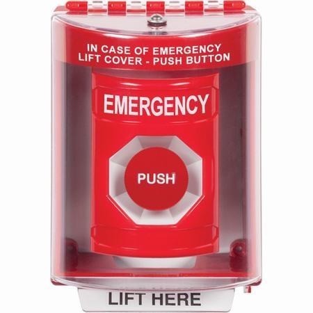 SS2074EM-EN STI Red Indoor/Outdoor Surface Momentary Stopper Station with EMERGENCY Label English