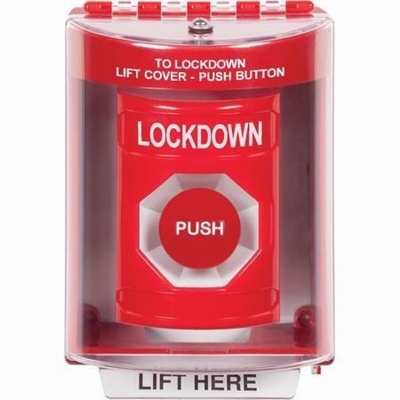 SS2074LD-EN STI Red Indoor/Outdoor Surface Momentary Stopper Station with LOCKDOWN Label English