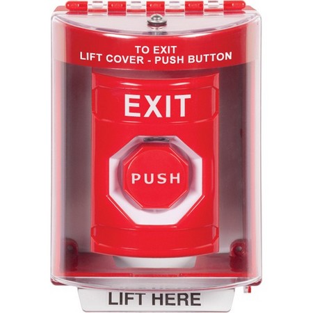 SS2078XT-EN STI Red Indoor/Outdoor Surface Pneumatic (Illuminated) Stopper Station with EXIT Label English