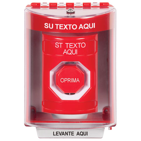 SS2078ZA-ES STI Red Indoor/Outdoor Surface Pneumatic (Illuminated) Stopper Station with Non-Returnable Custom Text Label Spanish