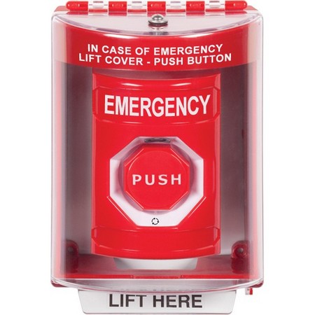 SS2079EM-EN STI Red Indoor/Outdoor Surface Turn-to-Reset (Illuminated) Stopper Station with EMERGENCY Label English