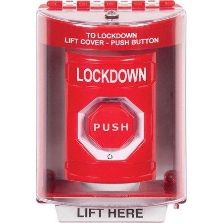 SS2079LD-EN STI Red Indoor/Outdoor Surface Turn-to-Reset (Illuminated) Stopper Station with LOCKDOWN Label English