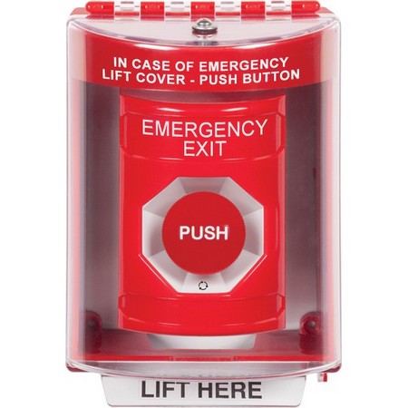 SS2081EX-EN STI Red Indoor/Outdoor Surface w/ Horn Turn-to-Reset Stopper Station with EMERGENCY EXIT Label English