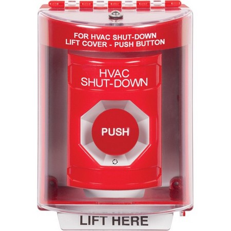 SS2081HV-EN STI Red Indoor/Outdoor Surface w/ Horn Turn-to-Reset Stopper Station with HVAC SHUT DOWN Label English