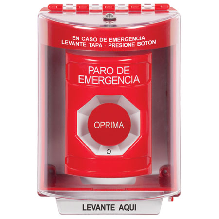 SS2081PO-ES STI Red Indoor/Outdoor Surface w/ Horn Turn-to-Reset Stopper Station with EMERGENCY POWER OFF Label Spanish