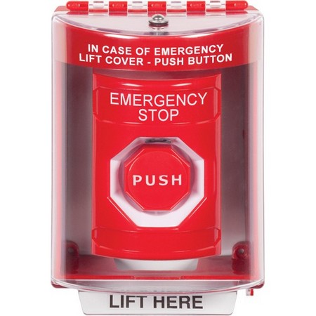 SS2082ES-EN STI Red Indoor/Outdoor Surface w/ Horn Key-to-Reset (Illuminated) Stopper Station with EMERGENCY STOP Label English