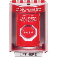 SS2082PS-EN STI Red Indoor/Outdoor Surface w/ Horn Key-to-Reset (Illuminated) Stopper Station with FUEL PUMP SHUT DOWN Label English