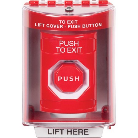 SS2082PX-EN STI Red Indoor/Outdoor Surface w/ Horn Key-to-Reset (Illuminated) Stopper Station with PUSH TO EXIT Label English