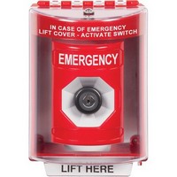 SS2083EM-EN STI Red Indoor/Outdoor Surface w/ Horn Key-to-Activate Stopper Station with EMERGENCY Label English