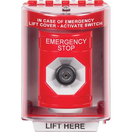 SS2083ES-EN STI Red Indoor/Outdoor Surface w/ Horn Key-to-Activate Stopper Station with EMERGENCY STOP Label English