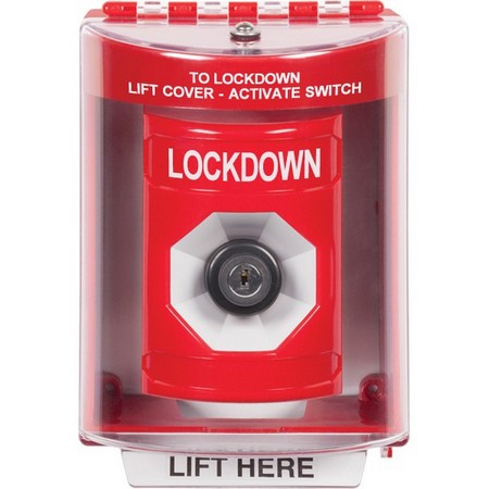 SS2083LD-EN STI Red Indoor/Outdoor Surface w/ Horn Key-to-Activate Stopper Station with LOCKDOWN Label English