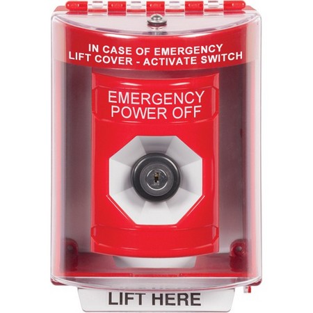 SS2083PO-EN STI Red Indoor/Outdoor Surface w/ Horn Key-to-Activate Stopper Station with EMERGENCY POWER OFF Label English