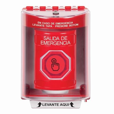 SS2086EX-ES STI Red Indoor/Outdoor Surface w/ Horn Momentary (Illuminated) with Red Lens Stopper Station with EMERGENCY EXIT Label Spanish