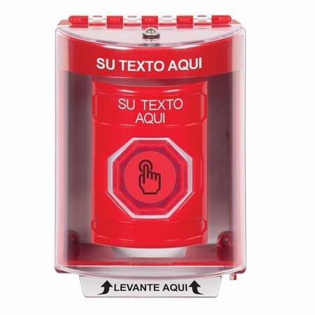 SS2086ZA-ES STI Red Indoor/Outdoor Surface w/ Horn Momentary (Illuminated) with Red Lens Stopper Station with Non-Returnable Custom Text Label Spanish