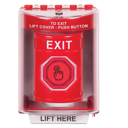 SS2087XT-EN STI Red Indoor/Outdoor Surface w/ Horn Weather Resistant Momentary (Illuminated) with Red Lens Stopper Station with EXIT Label English