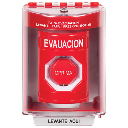 SS2088EV-ES STI Red Indoor/Outdoor Surface w/ Horn Pneumatic (Illuminated) Stopper Station with EVACUATION Label Spanish