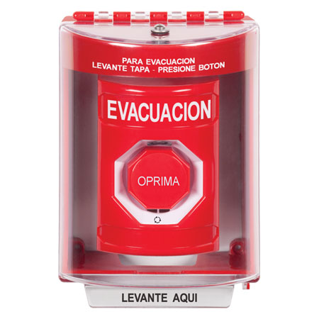 SS2089EV-ES STI Red Indoor/Outdoor Surface w/ Horn Turn-to-Reset (Illuminated) Stopper Station with EVACUATION Label Spanish