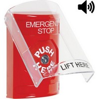 SS20A0ES-EN STI Red Indoor Only Flush or Surface w/ Horn Key-to-Reset Stopper Station with EMERGENCY STOP Label English