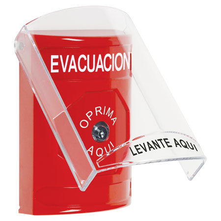 SS20A0EV-ES STI Red Indoor Only Flush or Surface w/ Horn Key-to-Reset Stopper Station with EVACUATION Label Spanish