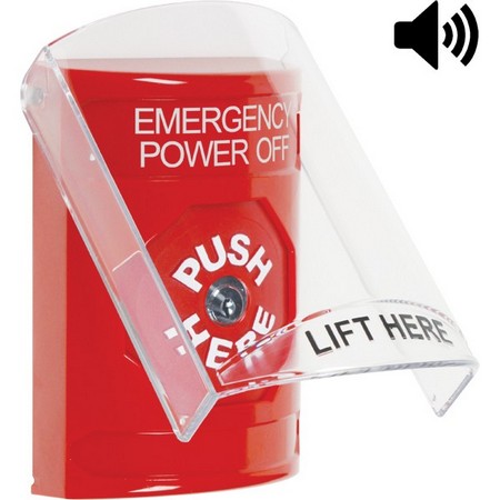 SS20A0PO-EN STI Red Indoor Only Flush or Surface w/ Horn Key-to-Reset Stopper Station with EMERGENCY POWER OFF Label English