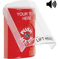 SS20A0ZA-EN STI Red Indoor Only Flush or Surface w/ Horn Key-to-Reset Stopper Station with Non-Returnable Custom Text Label English