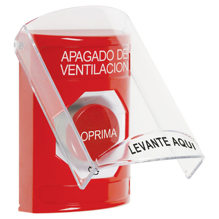 SS20A1HV-ES STI Red Indoor Only Flush or Surface w/ Horn Turn-to-Reset Stopper Station with HVAC SHUT DOWN Label Spanish