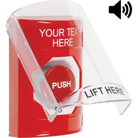 SS20A1ZA-EN STI Red Indoor Only Flush or Surface w/ Horn Turn-to-Reset Stopper Station with Non-Returnable Custom Text Label English