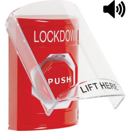 SS20A2LD-EN STI Red Indoor Only Flush or Surface w/ Horn Key-to-Reset (Illuminated) Stopper Station with LOCKDOWN Label English