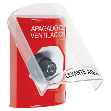 SS20A3HV-ES STI Red Indoor Only Flush or Surface w/ Horn Key-to-Activate Stopper Station with HVAC SHUT DOWN Label Spanish