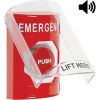 SS20A4EM-EN STI Red Indoor Only Flush or Surface w/ Horn Momentary Stopper Station with EMERGENCY Label English