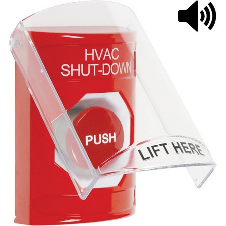 SS20A4HV-EN STI Red Indoor Only Flush or Surface w/ Horn Momentary Stopper Station with HVAC SHUT DOWN Label English