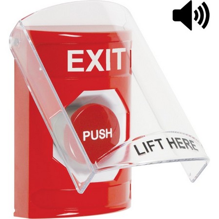 SS20A4XT-EN STI Red Indoor Only Flush or Surface w/ Horn Momentary Stopper Station with EXIT Label English