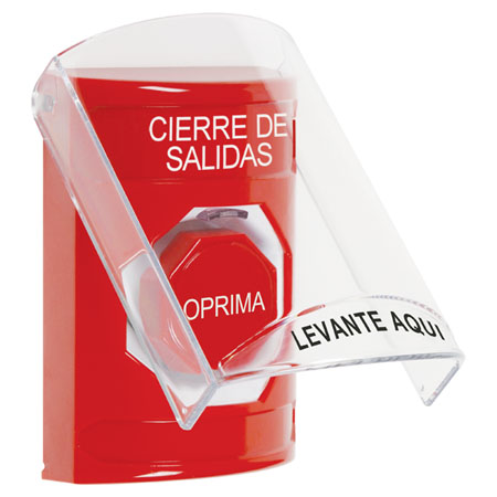 SS20A5LD-ES STI Red Indoor Only Flush or Surface w/ Horn Momentary (Illuminated) Stopper Station with LOCKDOWN Label Spanish
