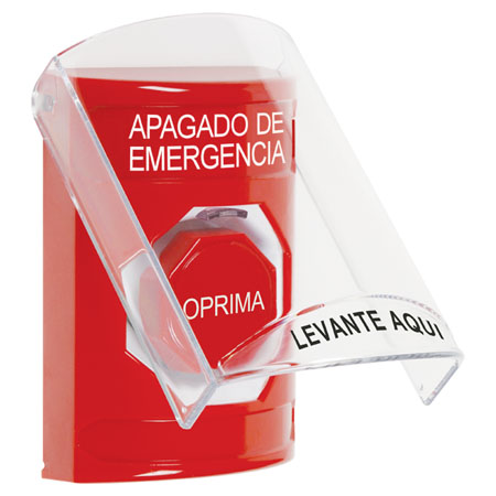 SS20A5PO-ES STI Red Indoor Only Flush or Surface w/ Horn Momentary (Illuminated) Stopper Station with EMERGENCY POWER OFF Label Spanish