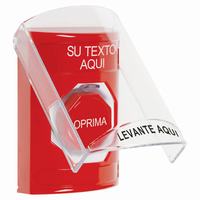 SS20A5ZA-ES STI Red Indoor Only Flush or Surface w/ Horn Momentary (Illuminated) Stopper Station with Non-Returnable Custom Text Label Spanish