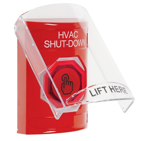 SS20A6HV-EN STI Red Indoor Only Flush or Surface w/ Horn Momentary (Illuminated) with Red Lens Stopper Station with HVAC SHUT DOWN Label English