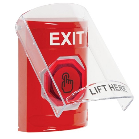 SS20A6XT-EN STI Red Indoor Only Flush or Surface w/ Horn Momentary (Illuminated) with Red Lens Stopper Station with EXIT Label English