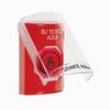 SS20A7ZA-ES STI Red Indoor Only Flush or Surface w/ Horn Weather Resistant Momentary (Illuminated) with Red Lens Stopper Station with Non-Returnable Custom Text Label Spanish