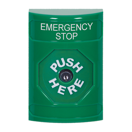 SS2100ES-EN STI Green No Cover Key-to-Reset Stopper Station with EMERGENCY STOP Label English