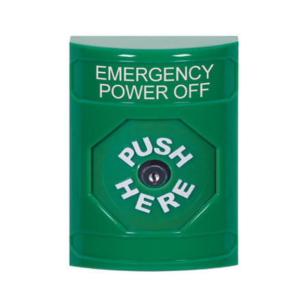 SS2100PO-EN STI Green No Cover Key-to-Reset Stopper Station with EMERGENCY POWER OFF Label English