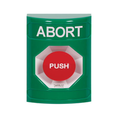 SS2101AB-EN STI Green No Cover Turn-to-Reset Stopper Station with ABORT Label English