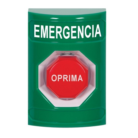 SS2102EM-ES STI Green No Cover Key-to-Reset (Illuminated) Stopper Station with EMERGENCY Label Spanish